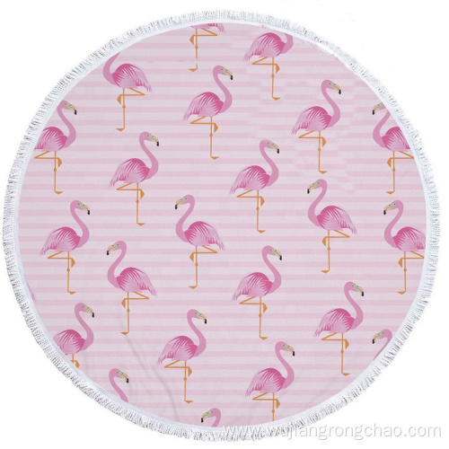 Quick Drying Flamingo Colored Printed Circular Beach Towel